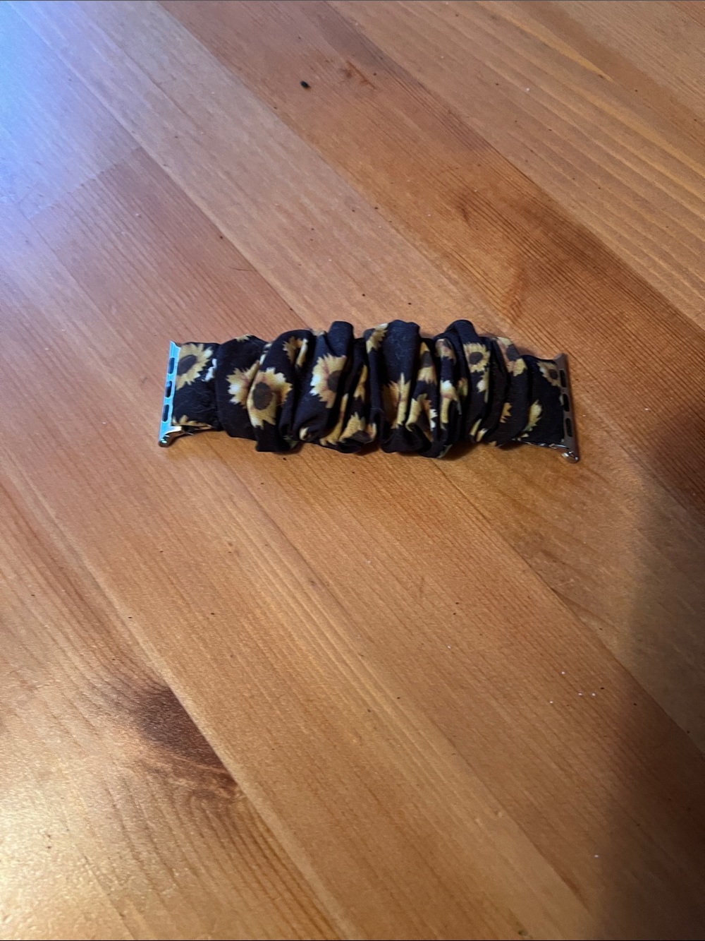 Sunflower Print Scrunchie Apple Watch Band - Black and Yellow